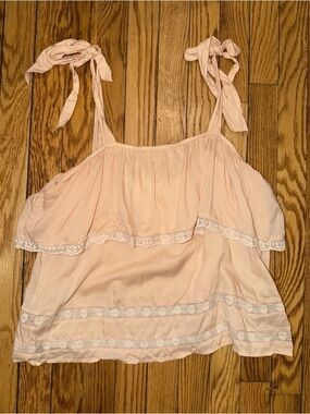 American Eagle Outfitters Blush Tie-Shoulder Ruffle Tank